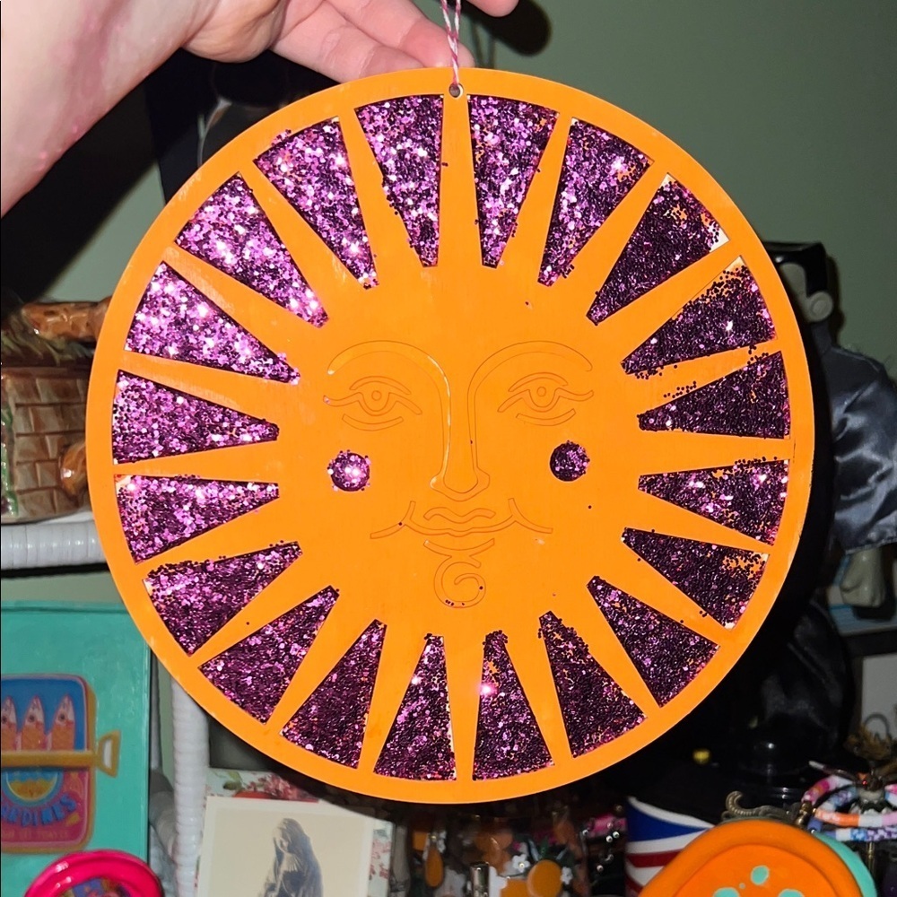 Orange and Glittery Purple Sun Wall Art